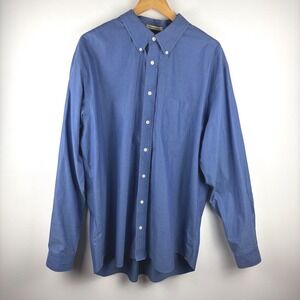 Eddie Bauer Mens XL Tall Blue Wrinkle Resistant Cotton Button Down Shirt